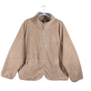 All in Motion Sherpa Jacket Camel Brown S Zip Up Pockets Relaxed Fit Coat Casual